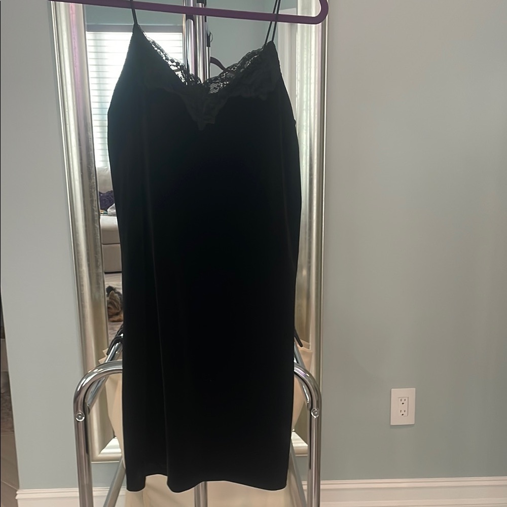 Aqua Black Velvet Dress with Spaghetti Straps